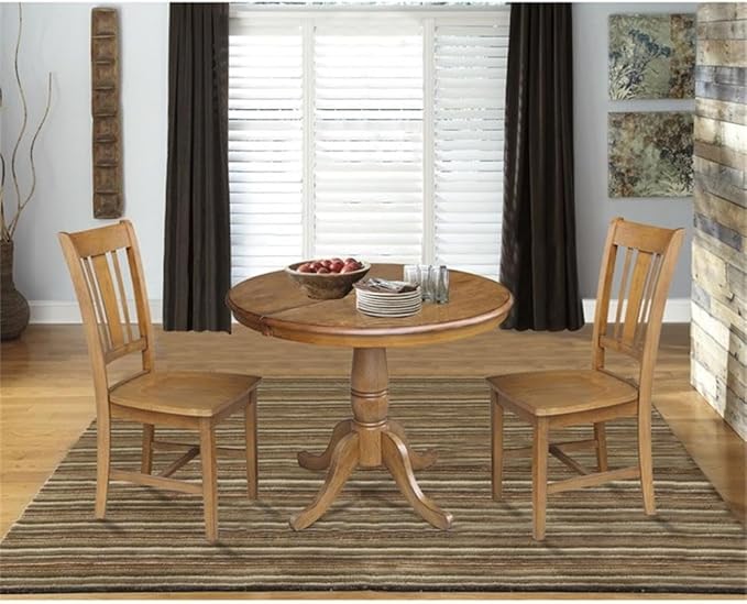 International Concepts 3 Piece Extendable Round Dining Set in Pecan