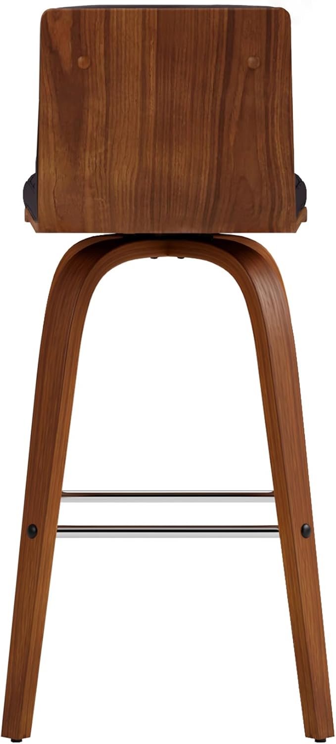 Vienna 26" Swivel Counter Stool in Walnut Wood Finish with Brown Faux Leather - Set of 4