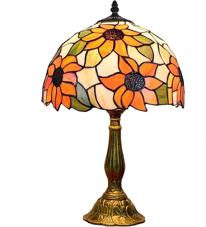 Tiffany Lamp Stained Glass Lamp Sunflower Yellow Bedroom Table Lamp Reading Desk Light for Bedside Living Room Office Dormitory Dining Room Decorate Gift 12x12x18 Include Light Bulb
