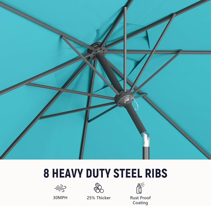 Outdoor Patio Umbrella with One Push Button Tilt and Crank, 8 Sturdy Ribs Market Table Umbrella