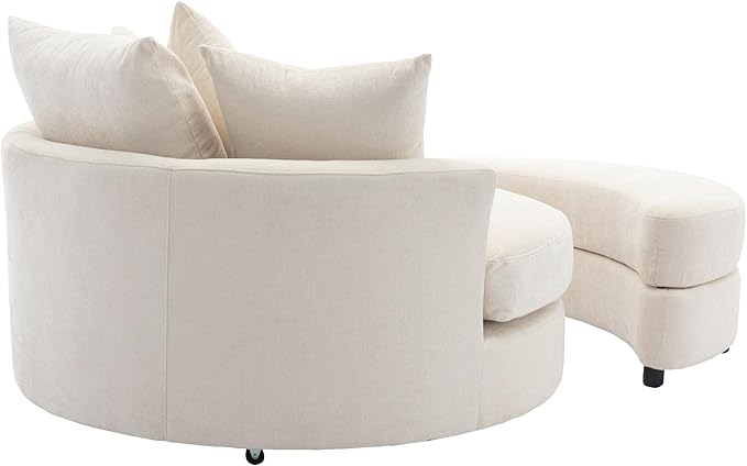 ERYE Oversized Round Accent Barrel Chair with Storage Ottoman and 360 Swivel Base, Modern Chenille Upholstered Leisure Recliner Armchair for Living Room Bedroom
