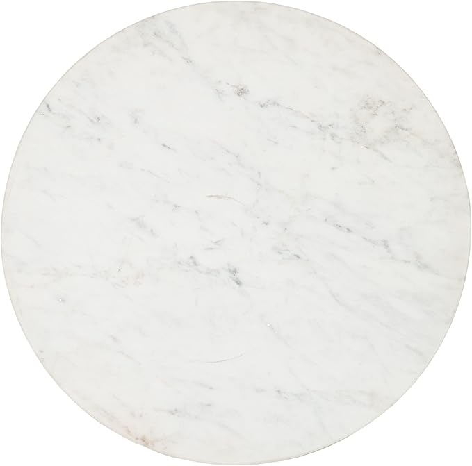 Kate and Laurel Solvay Round Metal and Marble Side Table; 16 x 16 x 24; White Marble and Antique Brass; Modern Glam Bedroom Nightstand Table with Premium Natural Marble Stone and Iron Base