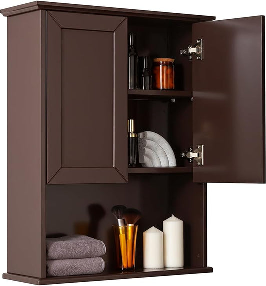 Wall Cabinet, 23x29 inch Medicine Cabinet, Over Toilet Storage with Adjustable Shelf, Wooden Expresso Bathroom Cabinet with 2 Doors