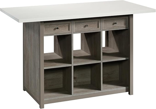 Sauder Craft Pro Series Durable Craft Work Table with Storage/Pantry cabinets, Mystic Oak Finish
