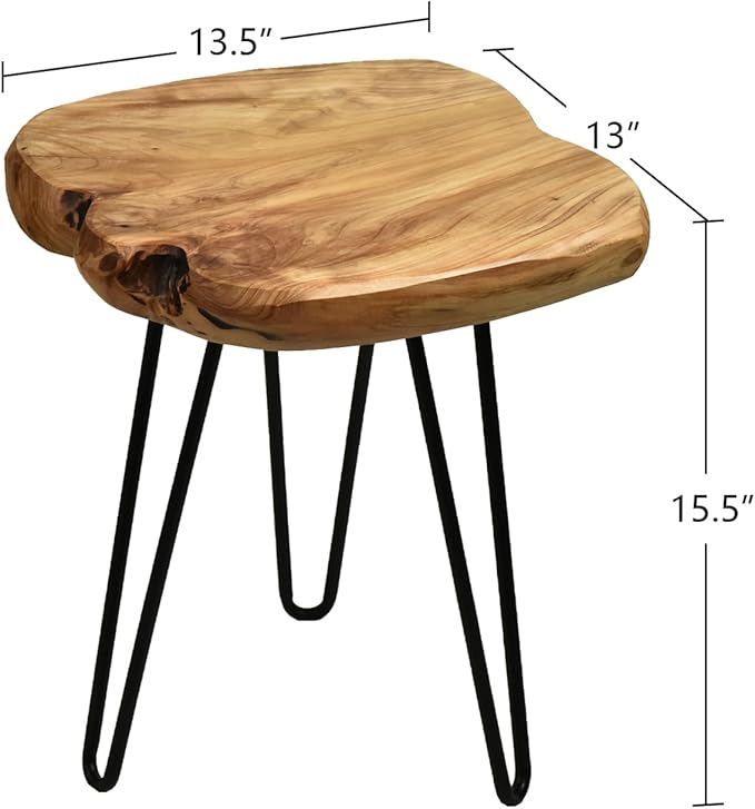 WELLAND Live Edge Side Table with Hairpin Legs, Natural Edge Side Table, Small Nightstand Wood, 15.5" Tall