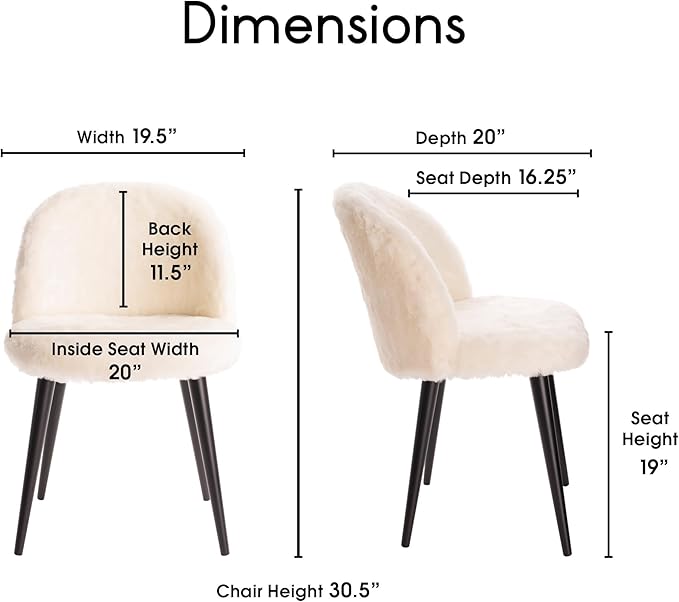 Elle Decor Cami Vanity Chair, Upholstered Armless Single Seat Plush Accent for Living Room, Home Office Desk or Bedroom, Mid Century Modern Tapered Legs, Cream Faux Fur