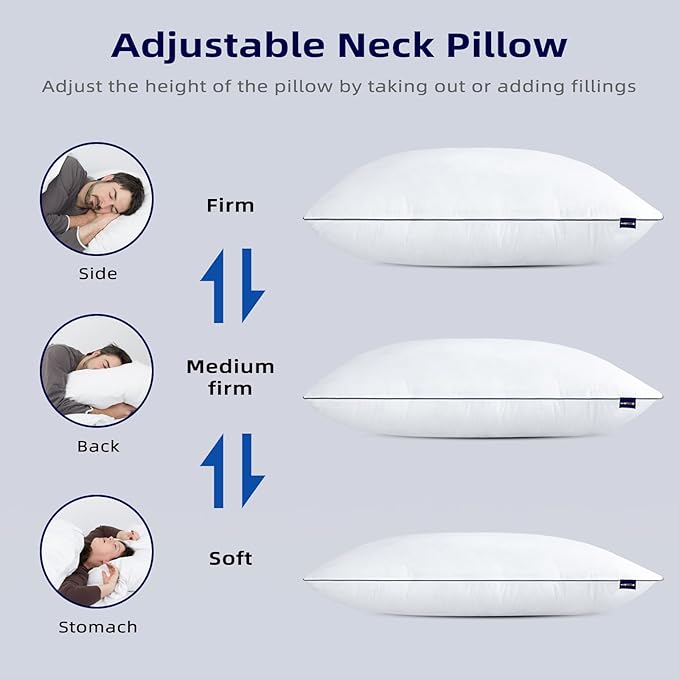 Pillows Queen Size Set of 2, Bed Pillows for Sleeping, Down Alternative Pillow with Machine Washable Cover for Back, Stomach or Side Sleepers