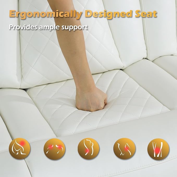 Leather Power Recliner Sectional Sofa Set with LED Light,L Shaped Leather Couch Set with 5 Recliner Seats,Modular Sofa with USB Port for Living Room Furniture(White,Sectional+Loveseat+Chair)