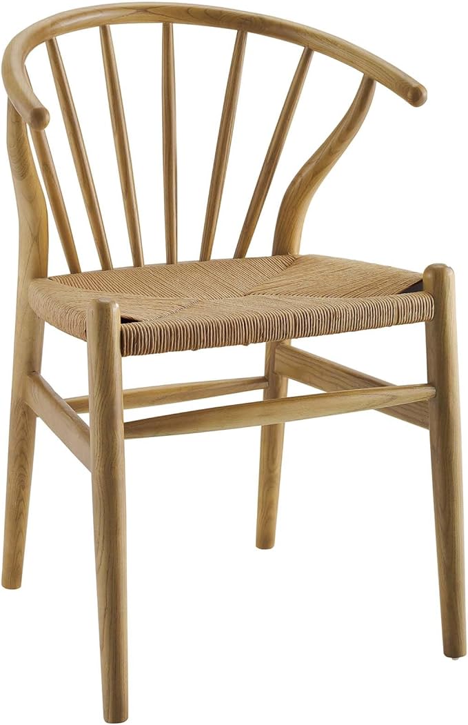 Modway Flourish Mid-Century Modern Rustic Farmhouse Wood Dining Chair Set of 2 in Natural