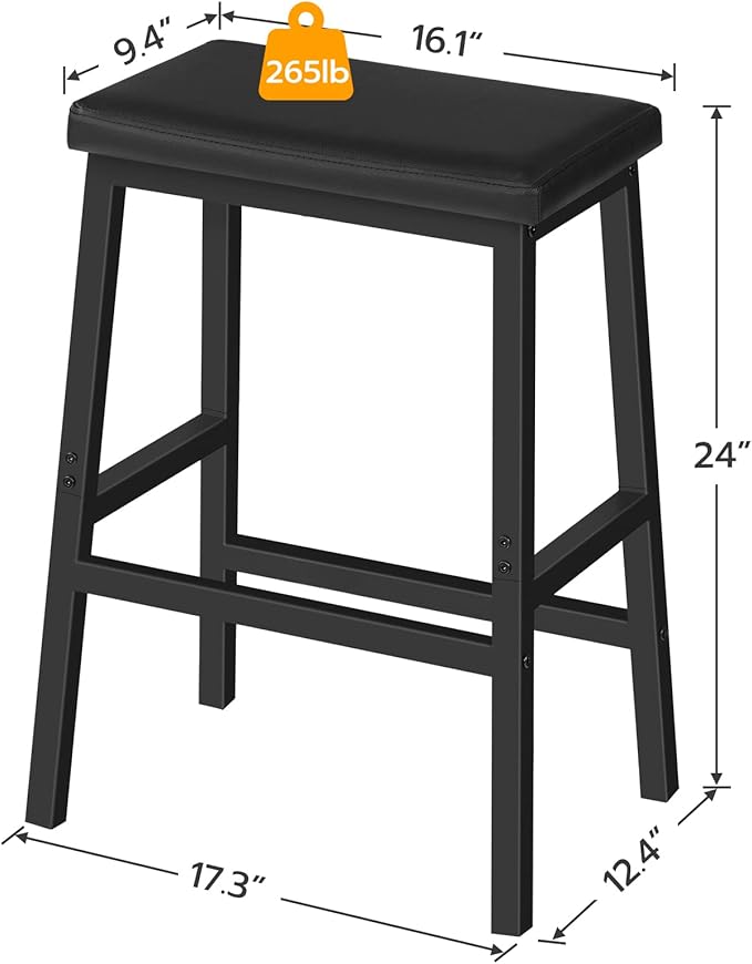 HOOBRO Bar Stools, Set of 2 Bar Chairs, Counter Height Bar Stools, 24 Inch Barstools for Kitchen Counter, PU Upholstered Kitchen Stools, for Kitchen, Bar, Dining Room, Black BB01MD01