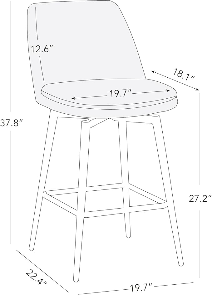 CHITA Swivel Bar Stools, 27.2" Counter Height Bar Stools Set of 2, FSC Certified Upholstered Modern Counter Stools, Metal Legs, Faux Leather, Grey