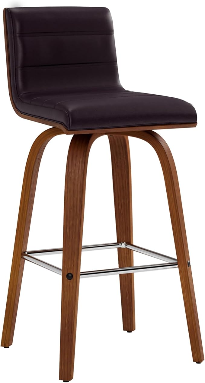 Vienna 26" Swivel Counter Stool in Walnut Wood Finish with Brown Faux Leather - Set of 4
