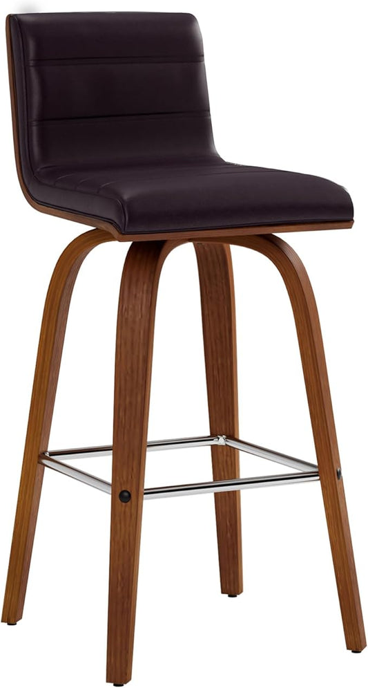 Vienna 26" Swivel Counter Stool in Walnut Wood Finish with Brown Faux Leather - Set of 4