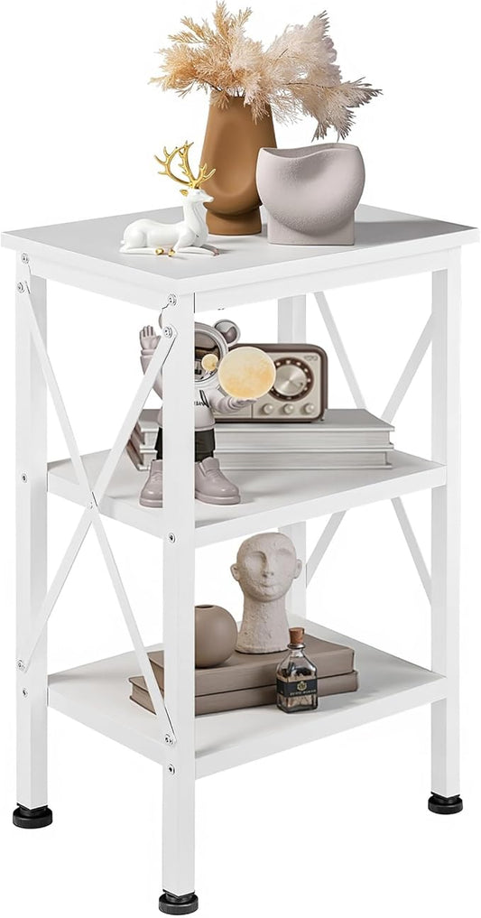VECELO End Side Table Night Stand,X-Design with Storage Shelf for Bedroom,Living Room,White