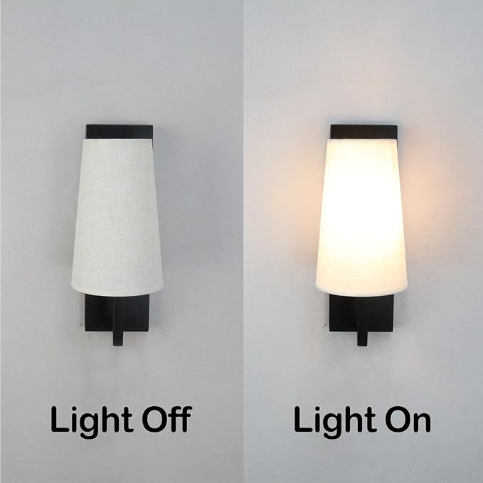 Farmhouse Black Wall Sconces Set of Two Modern 1-Light Hardwired Matte Black Wall Lamp with Fabric Shade Sconces Wall Lighting for Bedroom Hallway Living Room