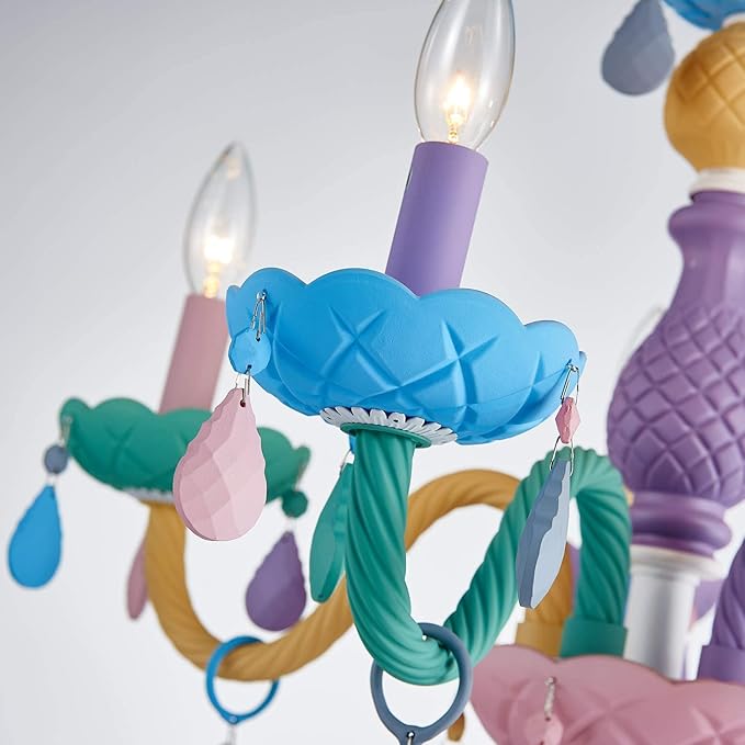 Shrine Lighting Multi Colored Crystal Chandeliers, Pastel Design, Perfect Colorful Chandelier for Bedroom Space, D23'' x H22'', Adjustable Chains 60", E12*5 Sockets, Youthful Spirits Color