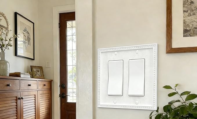 10 Pack Mid-Size Decorator Wall Plates 2-Gang Switch Outlet Electrical Cover Plate Unbreakable Thermoplastic Faceplate for Light Receptacle Outlet Switch, Classic Beaded Relief Design, White