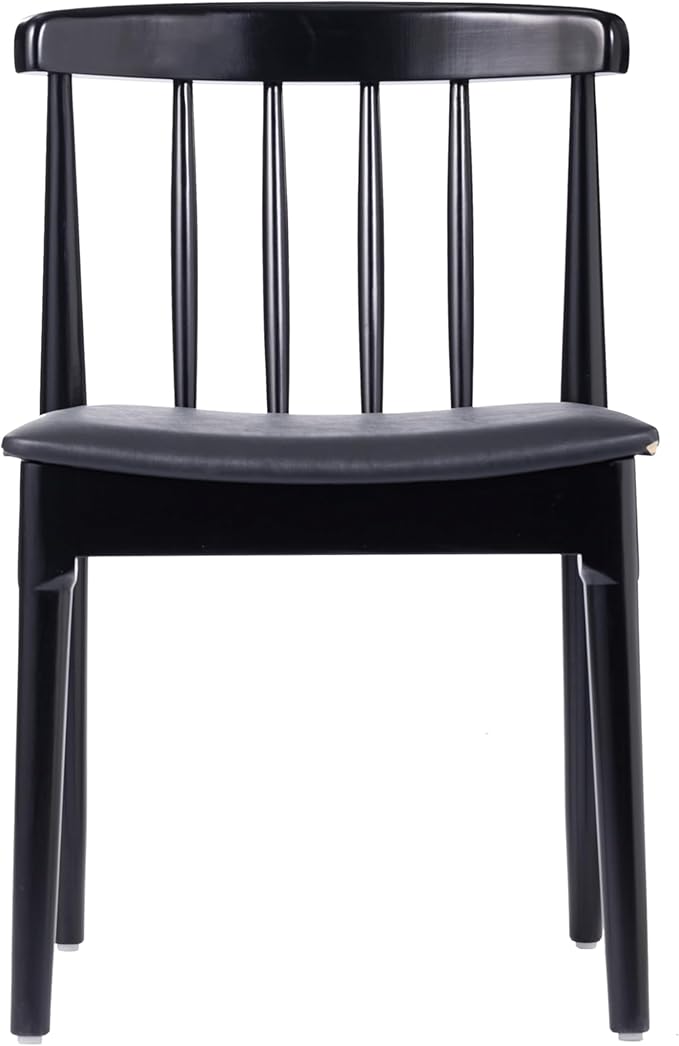 Flash Furniture Chester Solid Wood Dining Chair, Commercial Grade Restaurant Chair with Curved Spindle Backrest and Vinyl Padded Seat, Black/Black