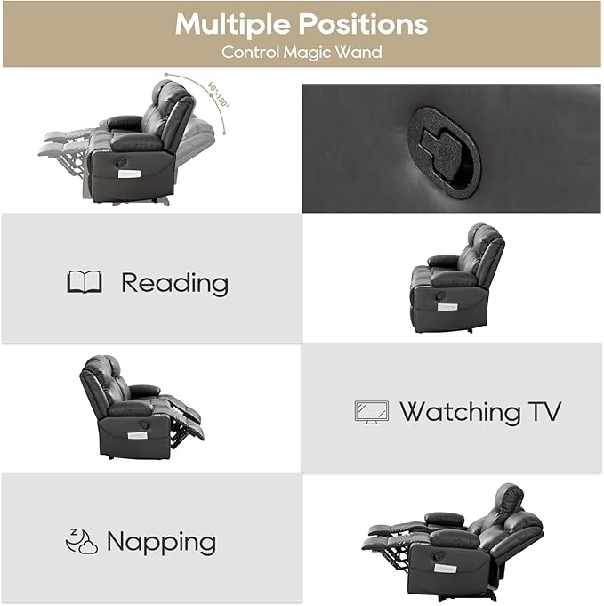 Recliner Sofa Set - Reclining Sofa Couch Set, 2 Pieces Recliner Furniture Sofa Set, 3-Seater Reclining Sofa & 2-Seater Reclining Loveseat with Massage & Heat for Living Room (Grey) | Side Pocket, Hidden Drawer, Cup Holder