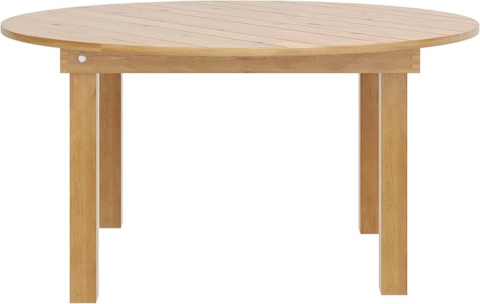 Flash Furniture Hercules Commercial Round Farmhouse Folding Table, Antique Rustic Solid Pine Dining Room Table, Foldable Locking Legs, 60" Diameter, Light Natural