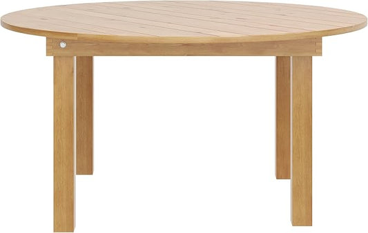 Flash Furniture Hercules Commercial Round Farmhouse Folding Table, Antique Rustic Solid Pine Dining Room Table, Foldable Locking Legs, 60" Diameter, Light Natural