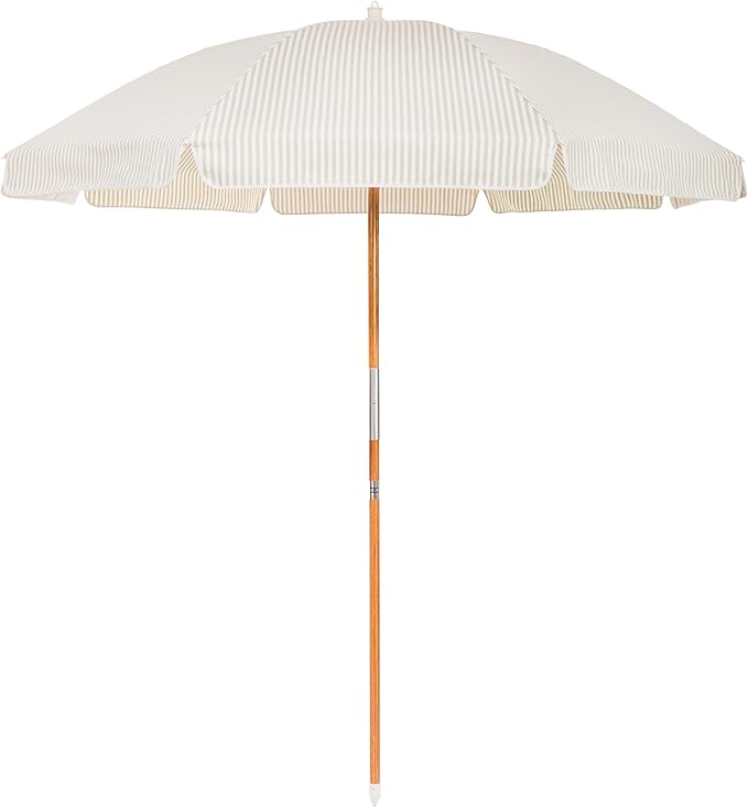 Business & Pleasure Co. Rio Umbrella Scalloped Brim For Beach, Patio or Picnic - 6' Boho Beach Umbrella, 7' Tall Wood Pole, UPF 50+