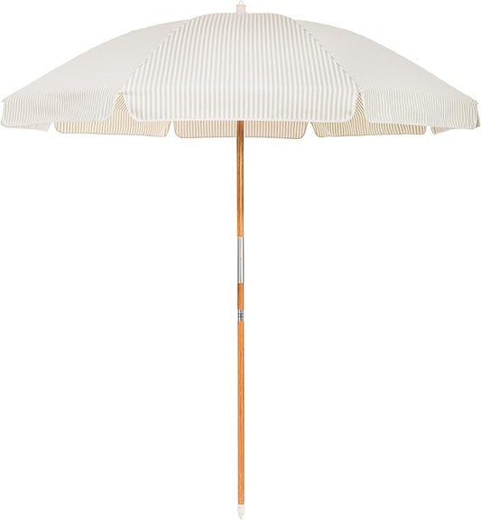 Business & Pleasure Co. Rio Umbrella Scalloped Brim For Beach, Patio or Picnic - 6' Boho Beach Umbrella, 7' Tall Wood Pole, UPF 50+