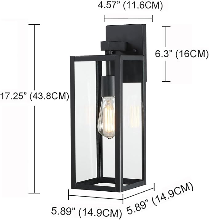 2 Pack Large Outdoor Sconce Lights,18 Inch Outdoor Wall Lantern Light,Exterior Sconce Metal and Glass Large Porch Light, Black Outdoor Lanterns for Front Porch Garage Balcony