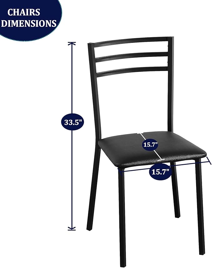 VECELO Metal Dining Chair Set of 2, Modern Armless with Cushioned Seat for Kitchen, Living Room, Black