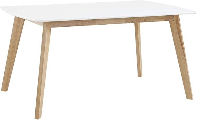Walker Edison Mid Century Modern Wood Table Dining Room Kitchen Set Dining Chairs, 60 Inch, 6 Person , White and Natural