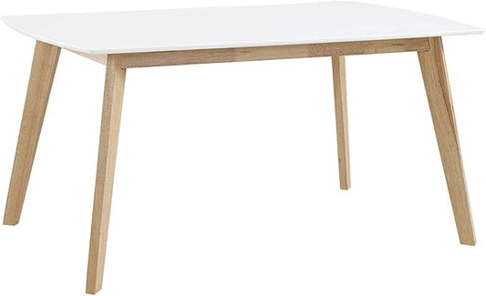 Walker Edison Mid Century Modern Wood Table Dining Room Kitchen Set Dining Chairs, 60 Inch, 6 Person , White and Natural