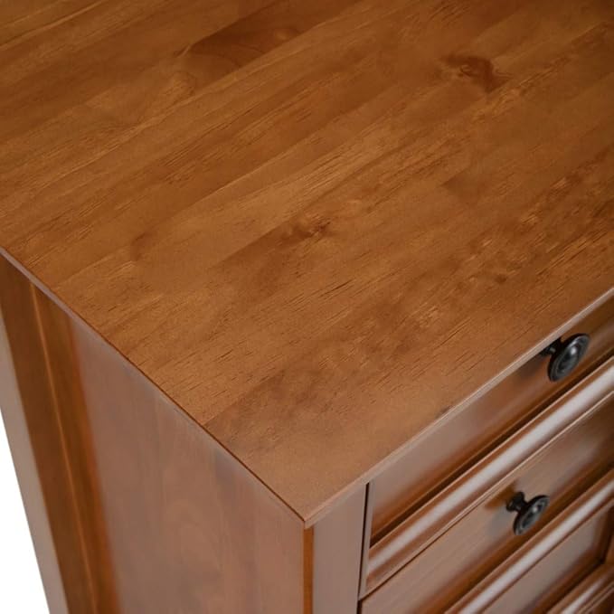 SIMPLIHOME Amherst SOLID WOOD 37 Inch Wide Transitional Medium Storage Cabinet in Light Golden Brown, with 4 Functional Drawers, 1 Door, 2 Adjustable Shelves