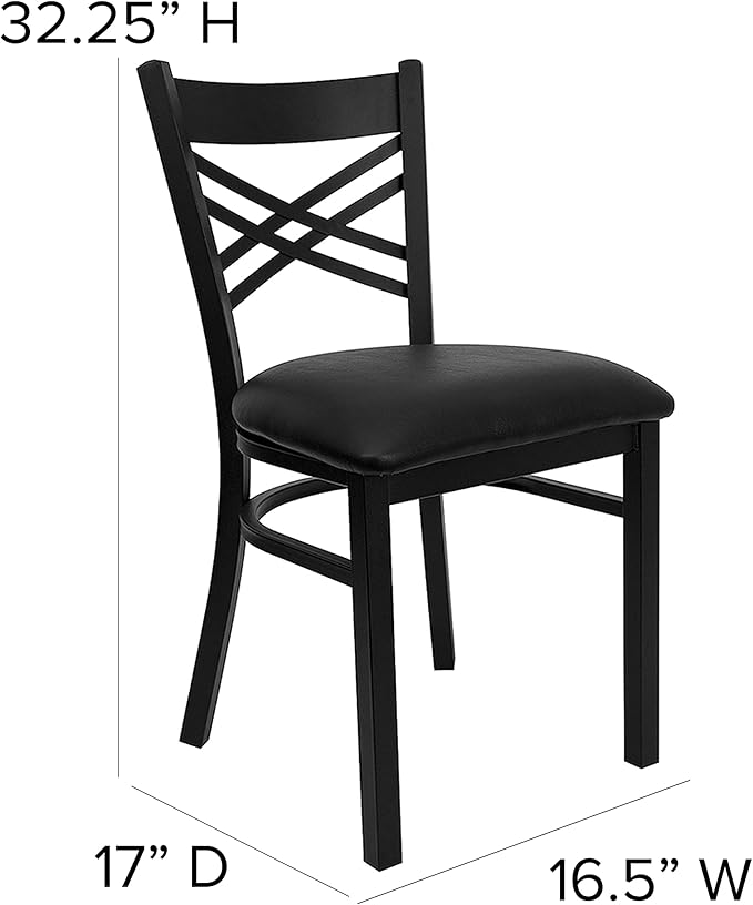 Flash Furniture Hercules Series "X" Back Metal Restaurant Chair, Modern Upholstered Armless Dining Chair for Restaurants and Kitchens, Black