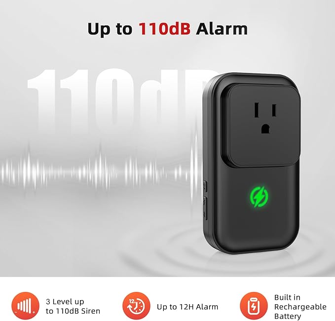 Power Outage Alarm, BESIMLIVE Frezzer Power Failure Alarm with 110dB Adjustable LED Indicator 12H Alert Power Out Detector Alert for Refrigerator, Sump Pumps (Black-1 PCS)