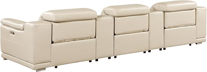 Blackjack Furniture Venice Top Grain Italian Leather Power Recline 5 Piece Sofa - 134" Theater Seating Modern Couch for Living Room Apartment Lounge Home with Adjustable Headrests & USB Port, Beige