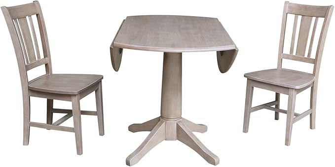 International Concepts 42" Round Top Pedestal 2 Chairs Dining Table, Washed Gray Taupe