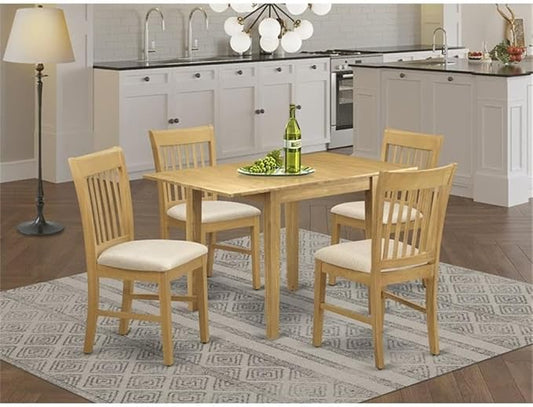 East West Furniture NDNO5-OAK-C 5 Piece Modern Dining Table Set Includes a Rectangle Wooden Table with Dropleaf and 4 Linen Fabric Dining Room Chairs, 30x48 Inch, Oak