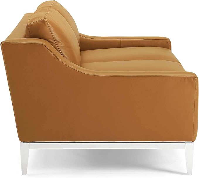 Modway Harness 64" Leather Loveseat in Tan with Stainless Steel Base