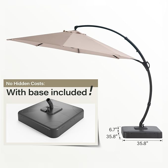 LAUSAINT HOME Outdoor Patio Umbrella with Base included, Deluxe Curvy Cantilever Umbrella Heavy Duty Offset Hanging Umbrella