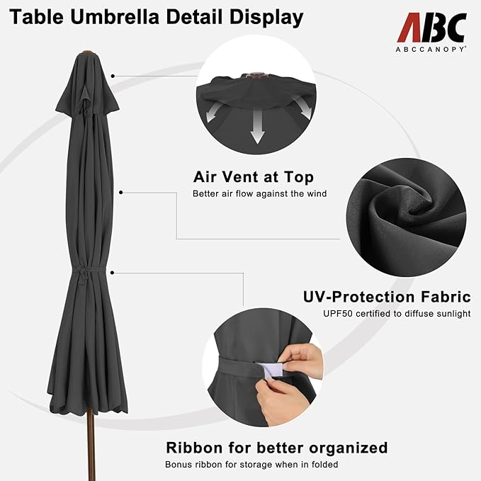 ABCCANOPY 9ft Scalloped Patio Umbrella, Outdoor Table Umbrella with Tilt and Crank, Fiberglass Ribs Deck Umbrella for Patio, Pool, Garden, Picnic (Deep Gray)