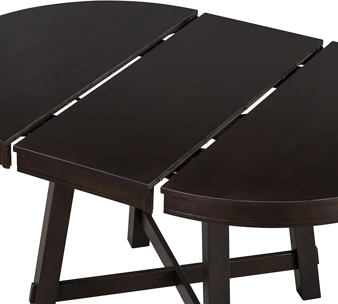 ERYE Farmhouse Style Extendable Wooden Round Dining Table, Functional Extendable Oval Dining Table with 16" Leaf