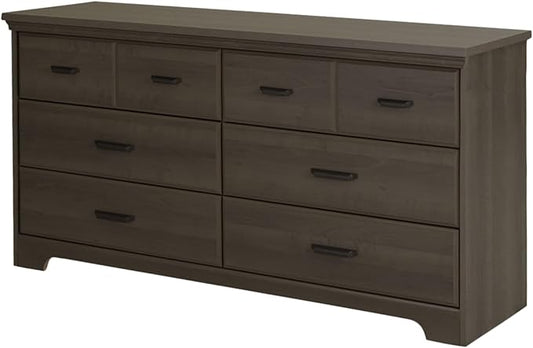 South Shore Versa Collection 6-Drawer Double Dresser, Gray Maple with Antique Handles