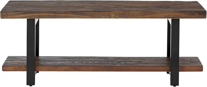 Alaterre Furniture Pomona Entryway Organizer – Modern Rustic 48-Inch Solid Wood Bench & Wall Mounted Coat Hook Set – Space-Saving Mudroom & Hallway Storage for Jackets, Bags & Shoes (Rustic Brown)