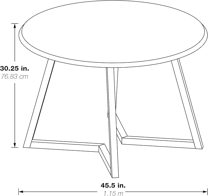 OSP Home Furnishings Metro Mid-Century Modern Round Dining Table with Black Metal Base, 45-inches, Black Veneer Top