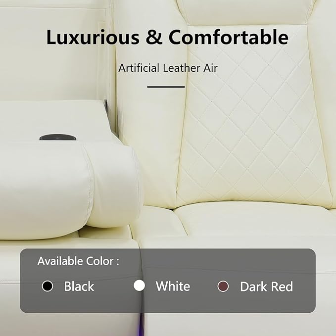 Power Recliner Sofa Set, Air Leather Reclining Couch with LED, Reclining Living Room Sofa and Loveseat Chair for House/Apartment/Office (Creamy White, LOVESEAT+Chair)