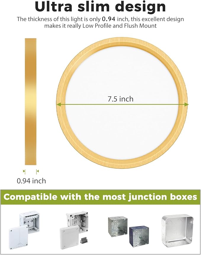6PACK LED Flush Mount Ceiling Light, 3CCT Selectable 3000K-4000K-6500K & 100W Equivalent Modern Kitchen Recessed Ceiling Lamp 15W 1500Lm 7.5 Inch for Bathroom Closet Laundry Bedroom