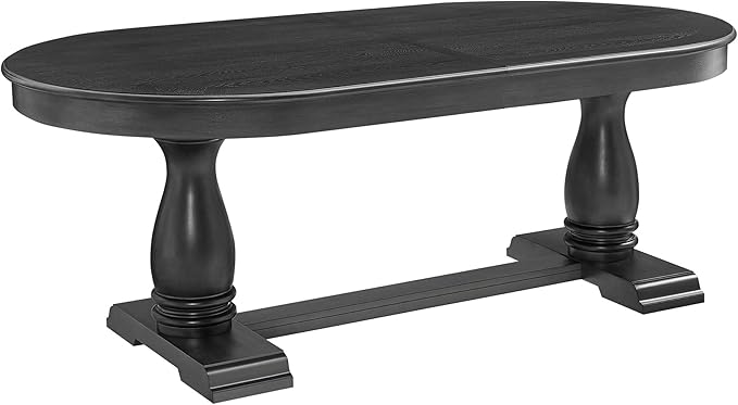 Mid-Century Modern Wooden Dining Table Extendable Oval Dining Table with 18" Leaf and Heavy Duty Column Legs, 76-inch Oversized Oval Wood Diningtable