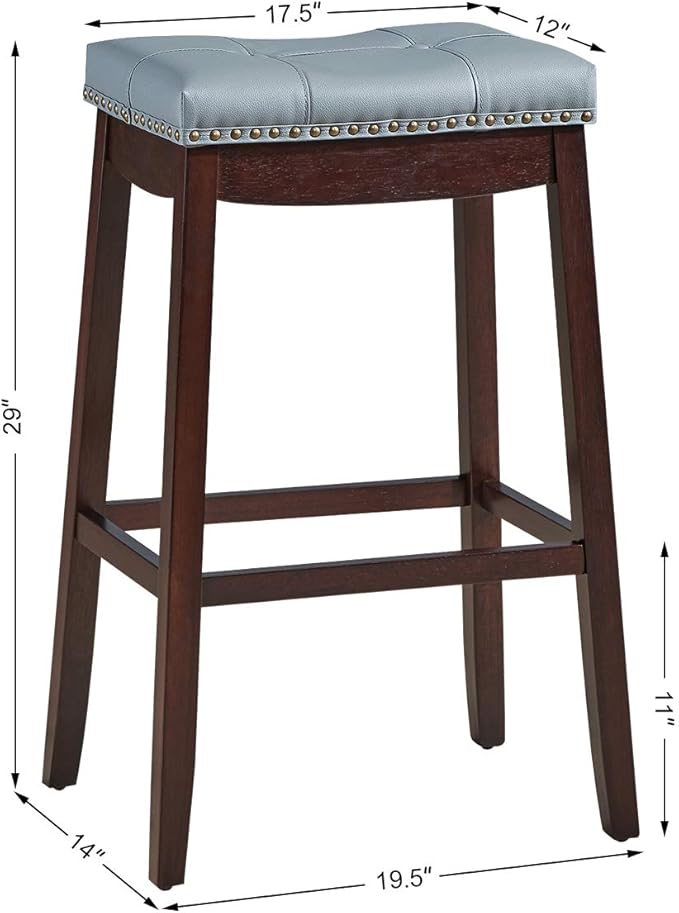 COSTWAY Bar Stools Set of 2, 29-Inch Height Backless Counter Stool with Footrest, Soft Seat Cushion, Wood Legs and Non-Slip Foot Pad, Saddle Stools for Home Kitchen Living Room, Stone Gray+Dark Brown