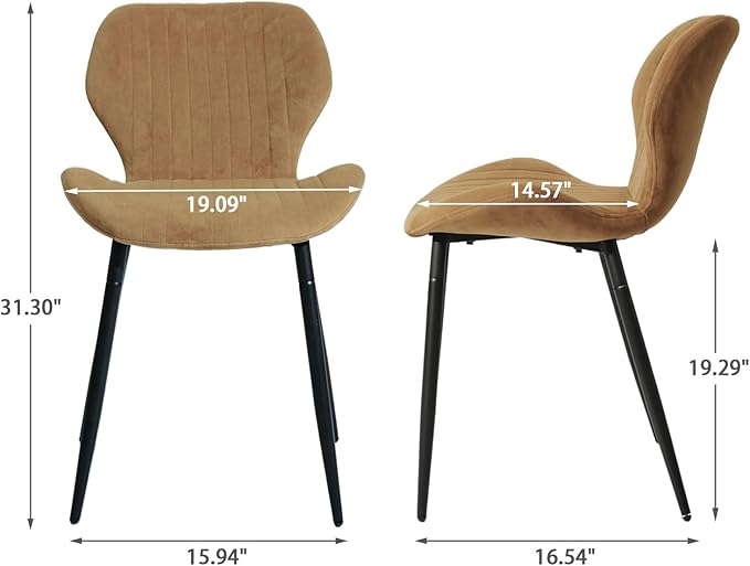 CangLong Mid Century Modern Dining Chairs Set of 2, Upholstered Kitchen Dining Room Chairs, Velvet Comfortable Dining Chair with Metal Legs, for Kitchen, Dining, Living Room, Yellowish Brown