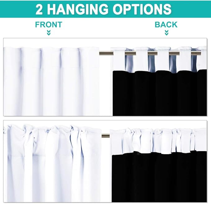 NICETOWN White 100% Blackout Curtains for Bedroom, 2 Thick Layers Completely Blackout Rod Pocket Thermal Insulated Drapes for Kitchen Window (1 Pair, 62 inches Width x 63 inches Length Each Panel)